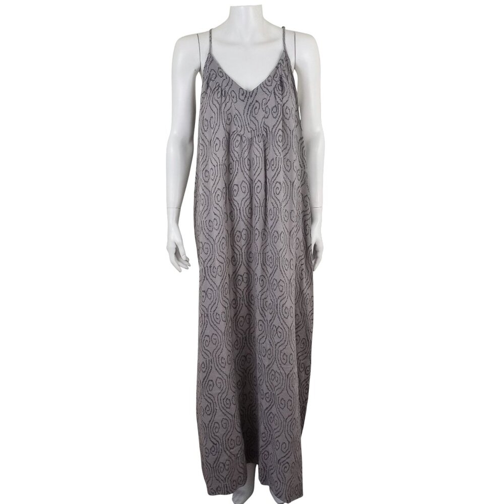 Namsar Gray Print 100% Cotton Adjustable Spaghetti Strap Maxi Dress ONE SIZE